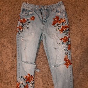 embroidered mom jeans